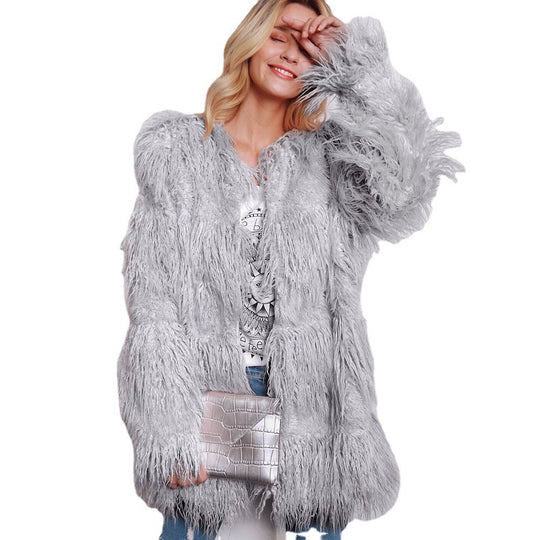 Damen Furry Teddyjacke mit modernem Schnitt und langem Fell EB