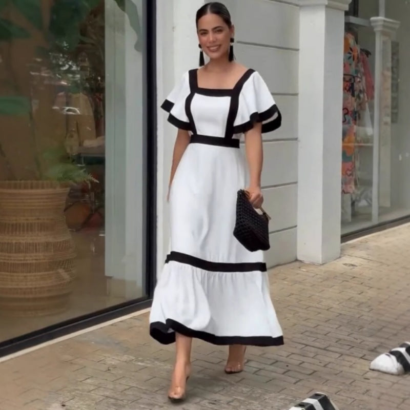 Damen Elegantes Maxikleid mit kontrastierenden Rüschendetails EB