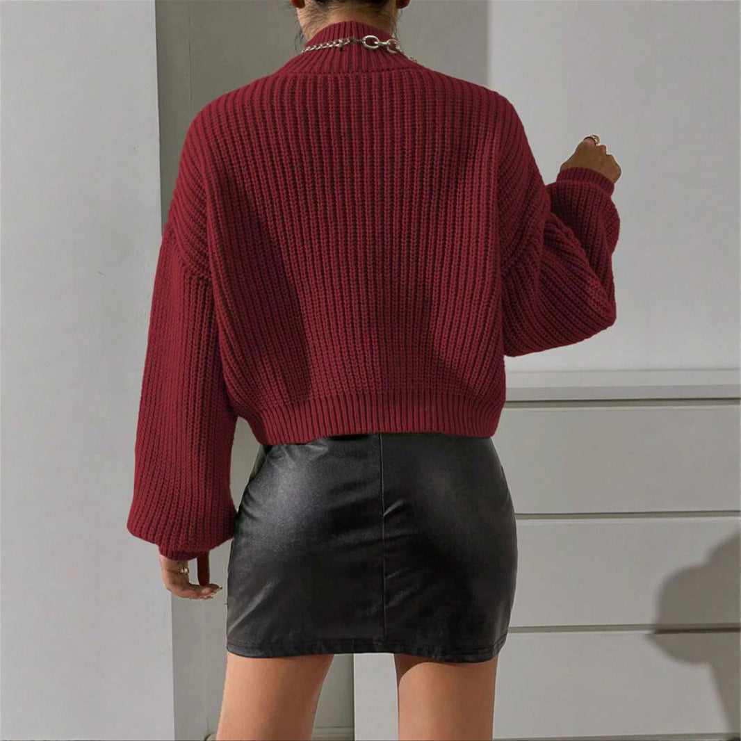 Damen weicher Strickpullover mit hohem Kragen EB