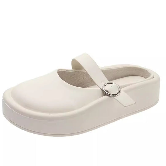Damen Stylish Plateau-Pantoletten mit verstellbarem Riemen und komfortabler Sohle EB