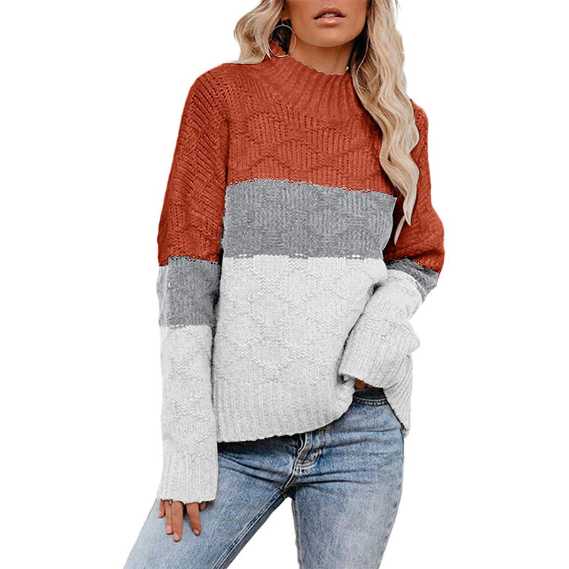 Damen Grobstrickpullover mit modernem Blockdesign EB