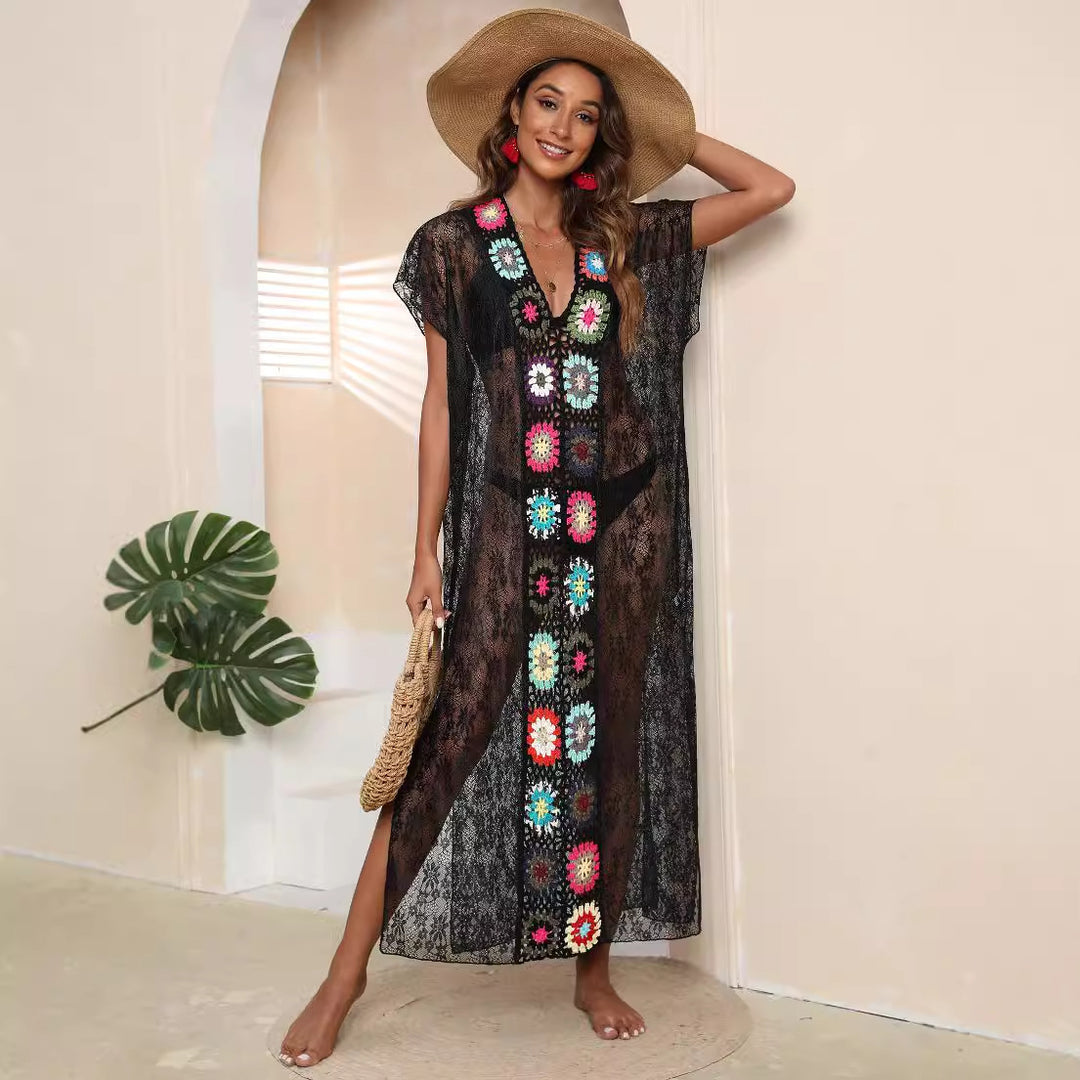 Damen Häkel-Kaftan mit fröhlichen Blumenmotiven EB