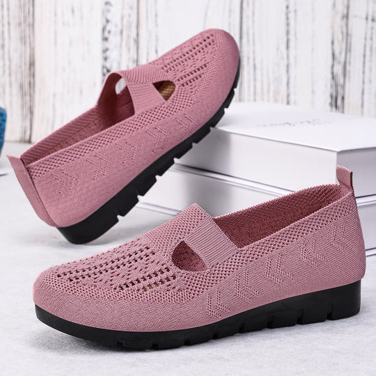 Damen Bequeme Slip-On Freizeitschuhe mit atmungsaktivem Strickdesign EB