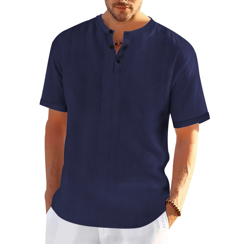 Herren modisches Kurzarmshirt mit Knopfleiste und strukturiertem Muster EB