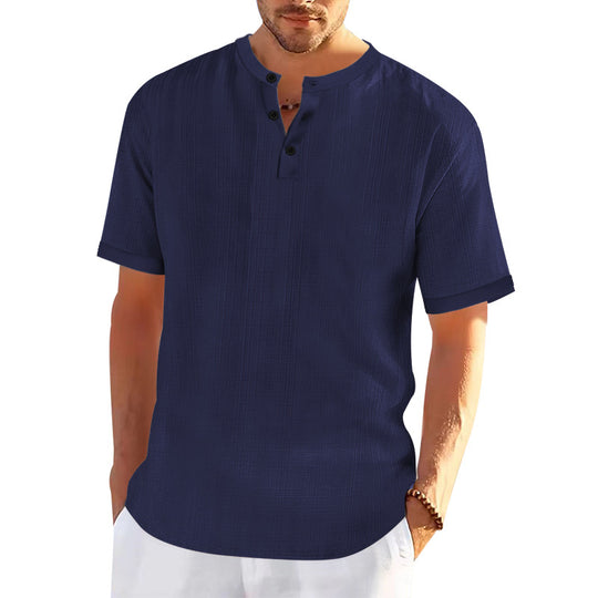 Herren modisches Kurzarmshirt mit Knopfleiste und strukturiertem Muster EB