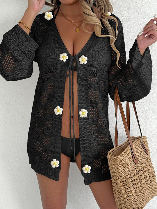 Damen Stricküberwurf mit verspielten Blumenapplikationen EB