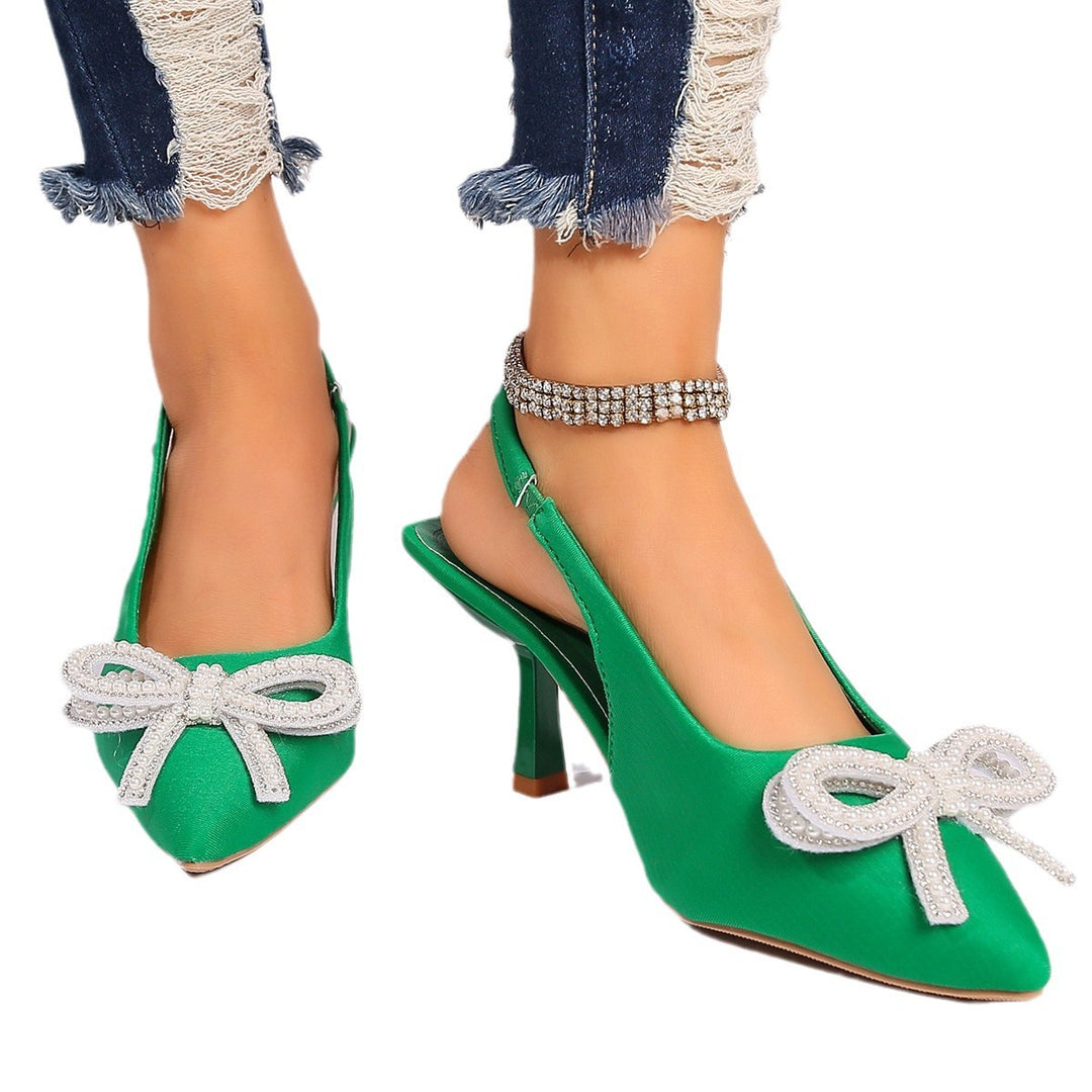 Damen Slingback-Pumps mit glitzerndem Schleifen-Detail und feinem Fersenriemen EB