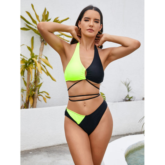 Damen Triangel-Bikini mit asymmetrischem Design und modischen Bindebändern EB