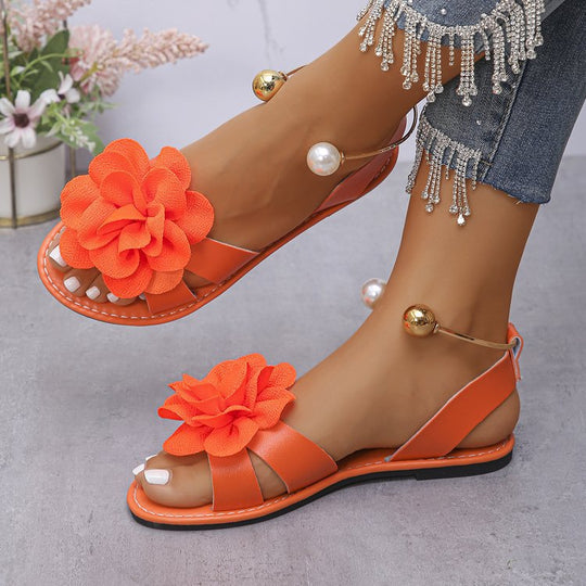 Damen Blumensandalen mit großer 3D-Blütenapplikation und Slingback EB