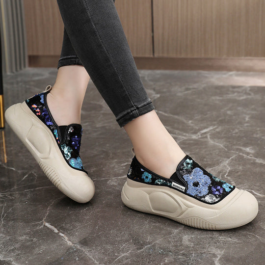 Damen modische Slip-On Sneakers mit glitzerndem Obermaterial und bequemer Sohle EB