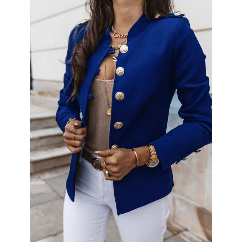 Damen modischer Blazer mit goldenen Knöpfen und schmalem Schnitt EB