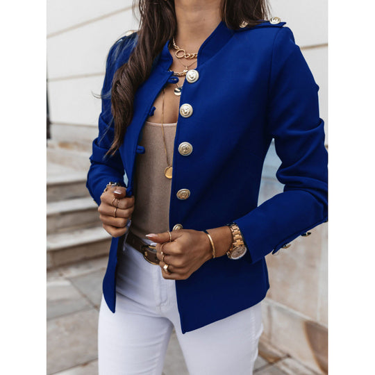 Damen modischer Blazer mit goldenen Knöpfen und schmalem Schnitt EB