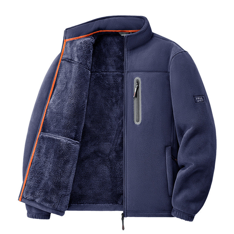 Herren nan Thermo-Fleecejacke mit hochflorigem Teddyfutter, Brust-Reißverschlusstasche und winddichter Front EB