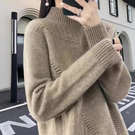 Damen Strickpullover mit elegantem Stehkragen und strukturiertem Design EB