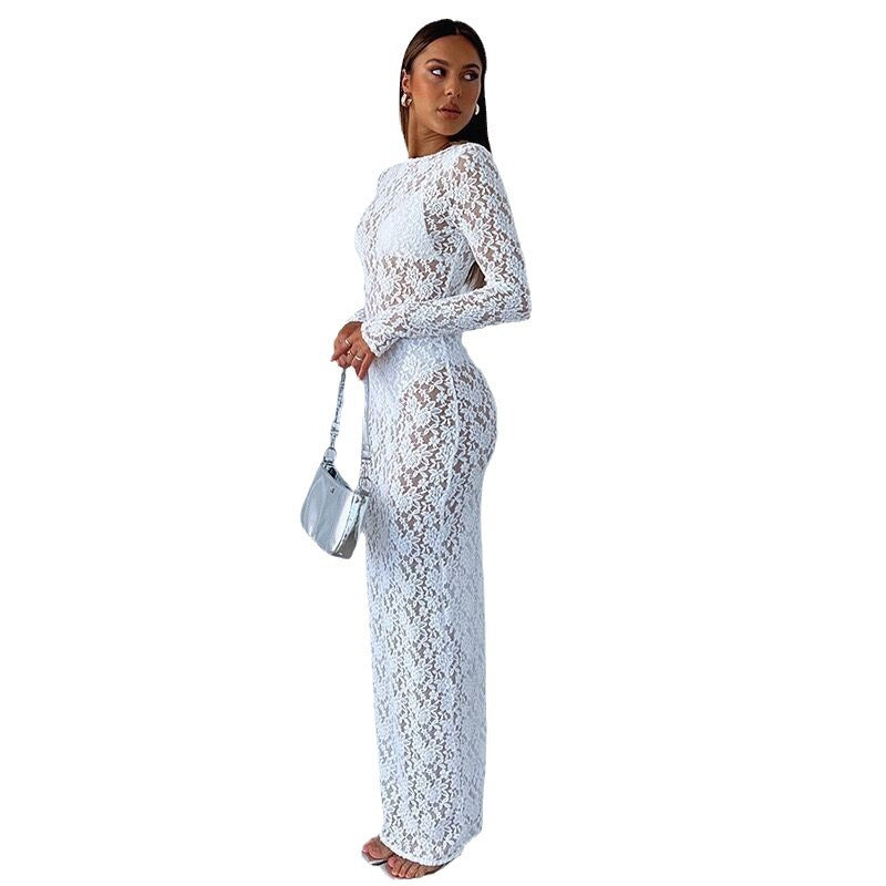 Damen Spitzenkleid mit langen Ärmeln EB