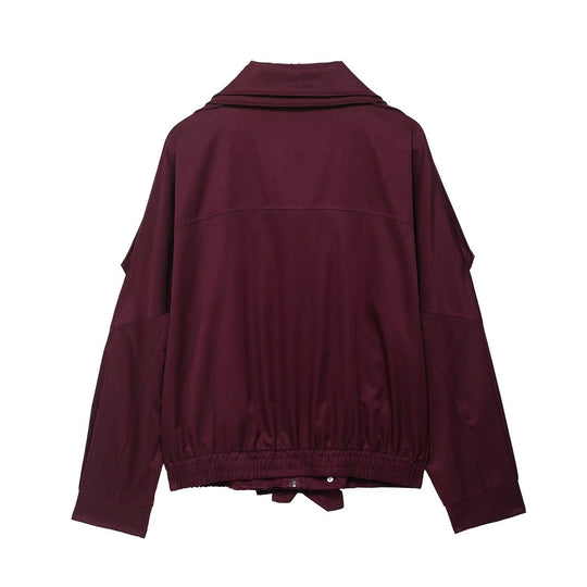 Damen lässige Windbreaker-Jacke mit Taillenkordelzug und hohem Kragen EB