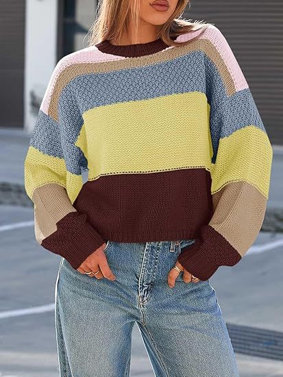 Damen Grobstrickpullover mit Farbblockdesign und oversized Schnitt EB