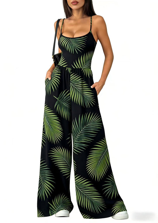 Damen Eleganter Jumpsuit mit geometrischem Print und breiten Beinen EB
