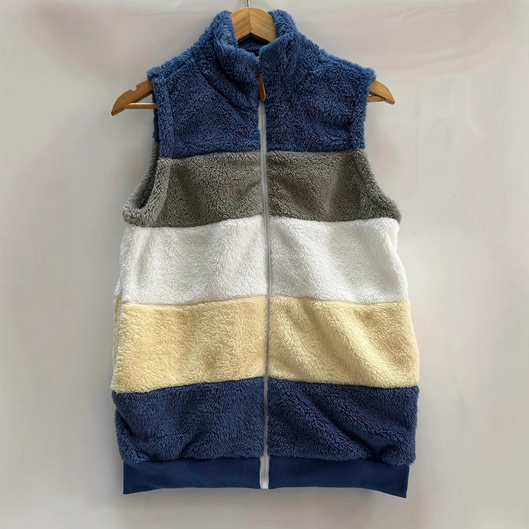 Damen kuschelige Fleece-Jacke mit hohen Kragen und praktischen Reißverschlusstaschen EB