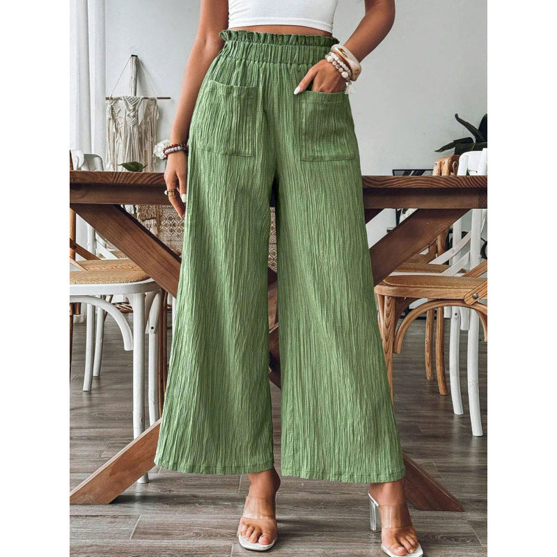 Damen luftige Palazzohose mit elastischem Bund und großen Taschen EB