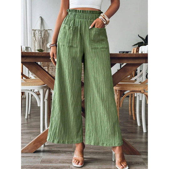 Damen luftige Palazzohose mit elastischem Bund und großen Taschen EB