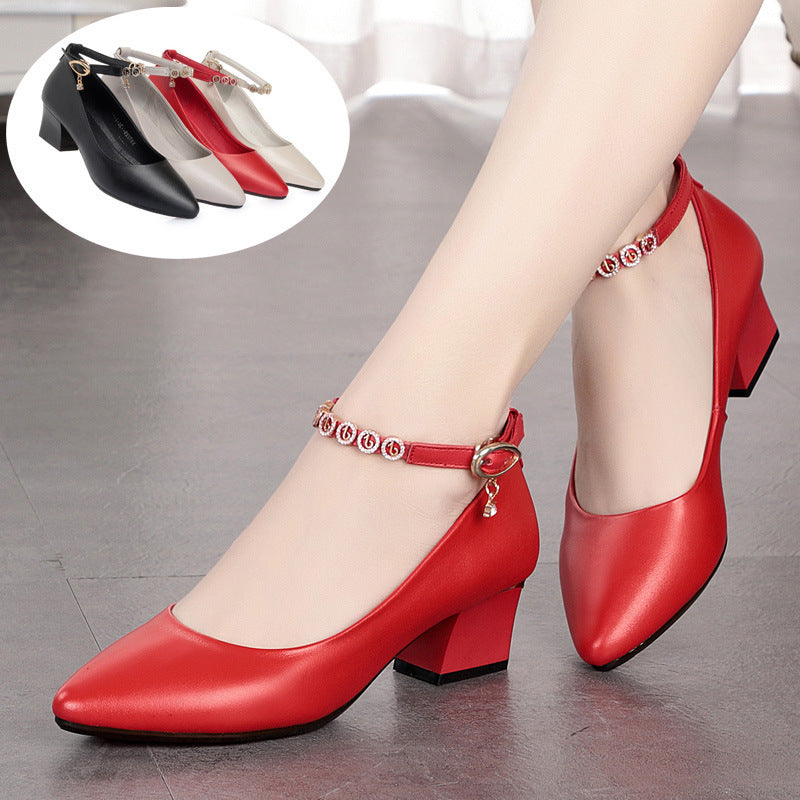 Damen Elegante Mary Jane Pumps mit verstellbarem Riemen und funkelndem Schmuckdetail EB