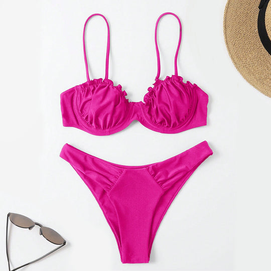 Damen Push-Up-Bikini mit Raffung und verstellbaren Trägern EB