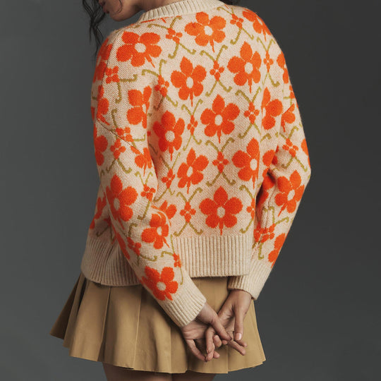 Damen florale Strickjacke mit Knöpfen und angenehmer Passform EB