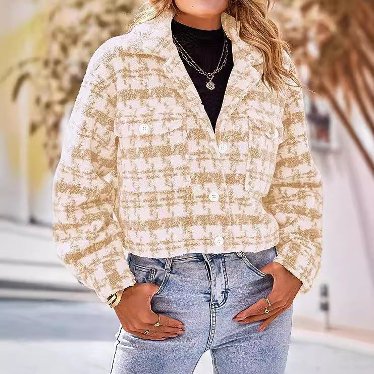 Damen Karierte Cropped Jacke EB