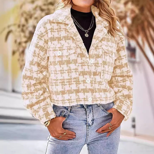 Damen Karierte Cropped Jacke EB