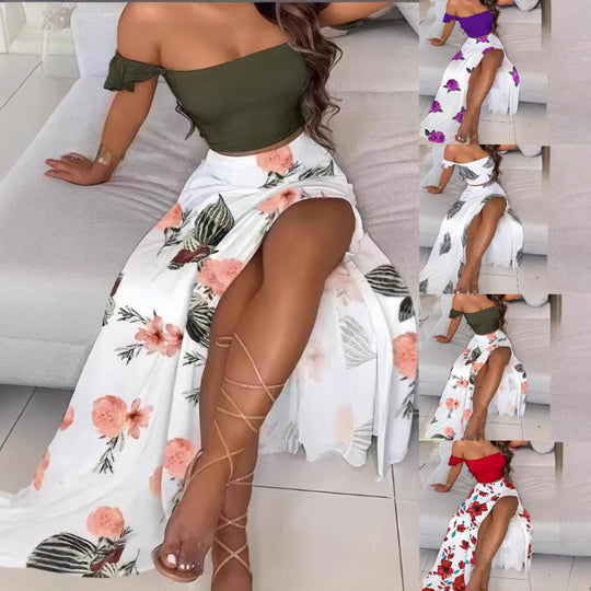 Damen Maxirock mit floralem Design und hohem Schlitz EB
