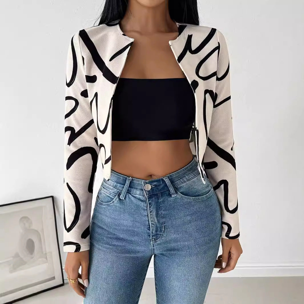 Damen elegante Kurzjacke mit einzigartigem grafischem Muster EB