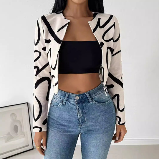 Damen elegante Kurzjacke mit einzigartigem grafischem Muster EB