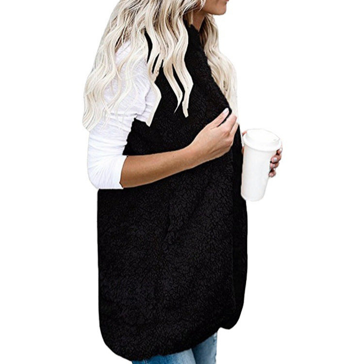 Damen nan flauschige Teddyweste mit Schalkragen und Eingrifftaschen EB
