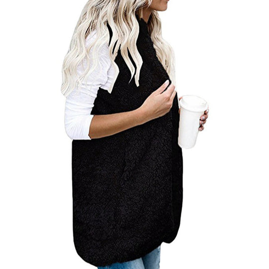 Damen nan flauschige Teddyweste mit Schalkragen und Eingrifftaschen EB
