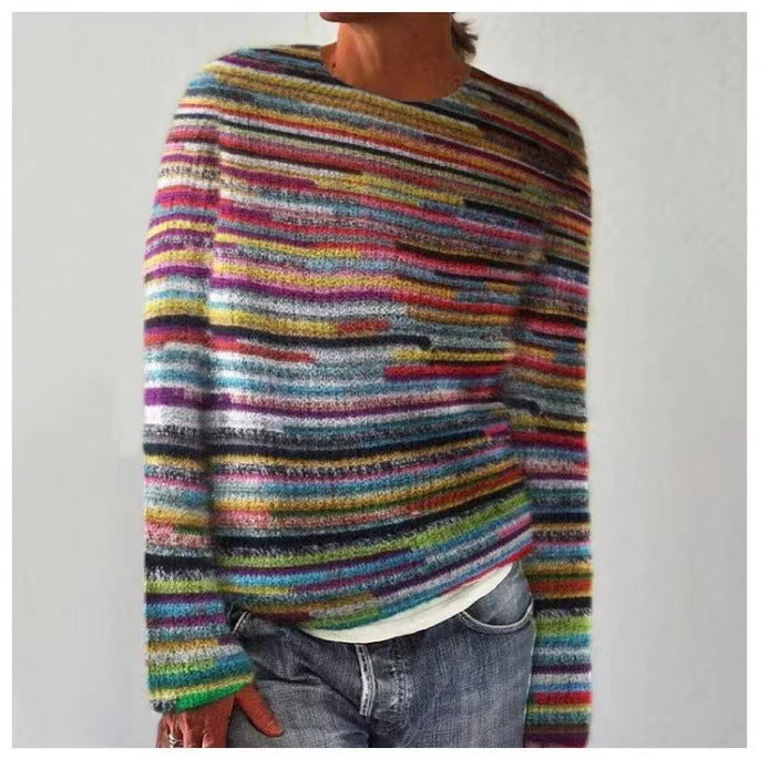 Damen nan bestickter Strickpullover mit reliefartiger Blumenstickerei und Rundhalsausschnitt EB