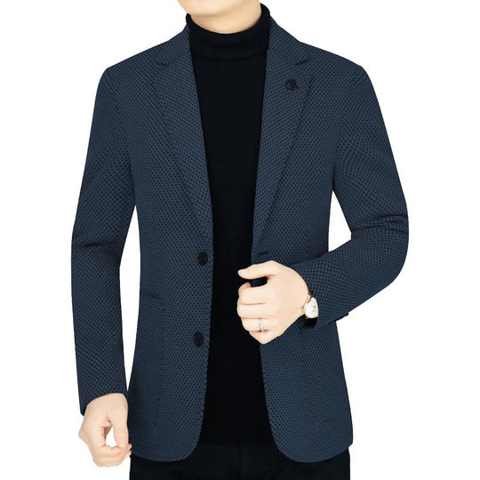 Herren Unstrukturiertes Slim-Fit Reiseblazer aus strukturierter Strickoptik mit aufgesetzten Taschen EB