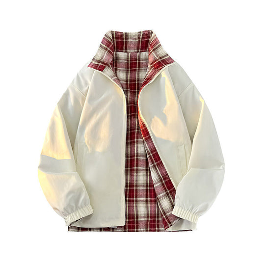 Damen lässige Windjacke mit kariertem Innenfutter und hohem Kragen EB
