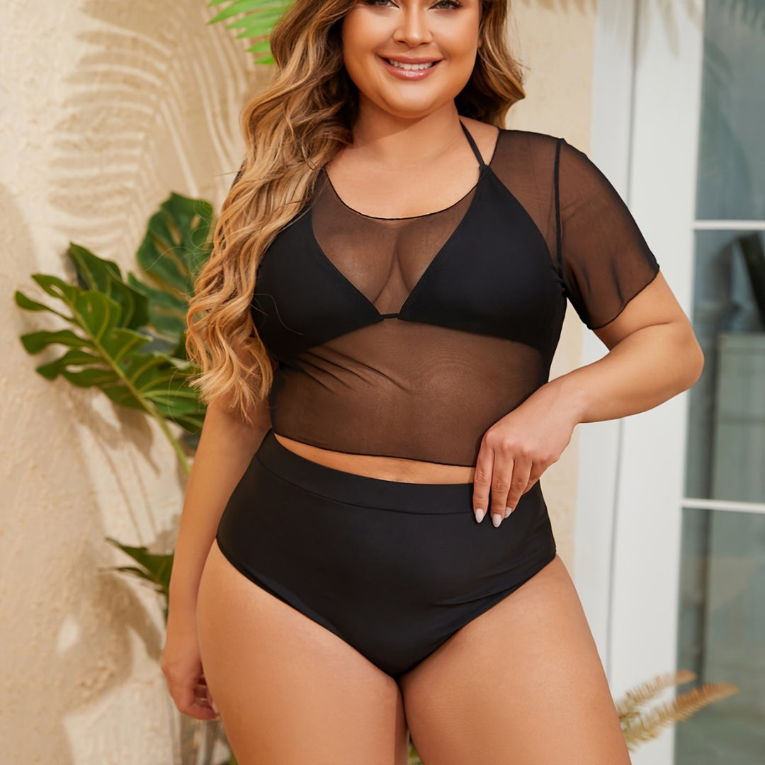 Damen Bikini-Oberteil mit transparentem Overlay und figurbetontem Unterteil EB