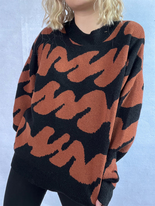Damen lässiger Pullover mit modernem Farbblockdesign und voluminösen Ärmeln EB