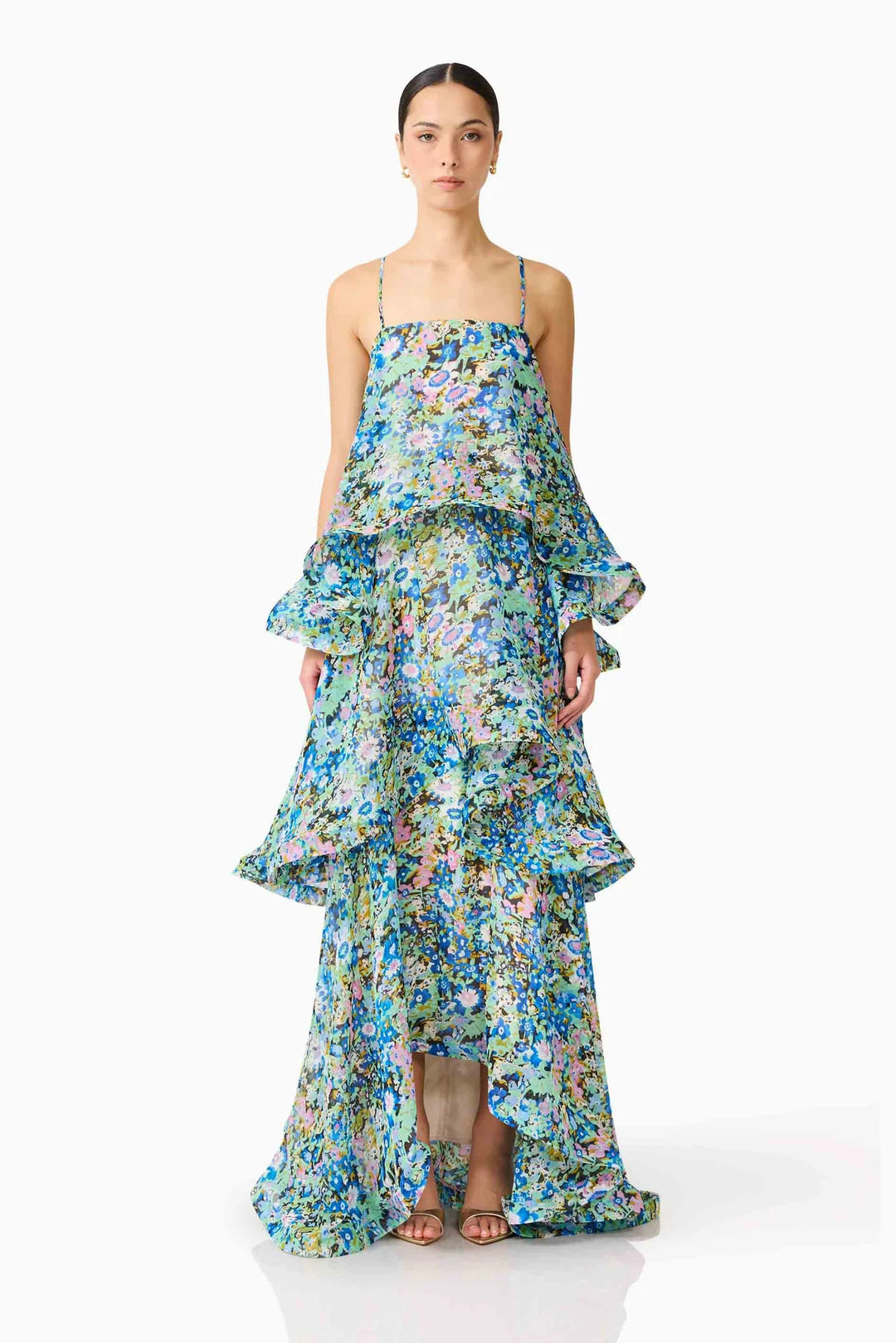 Damen Maxi Kleid mit Volant-details EB