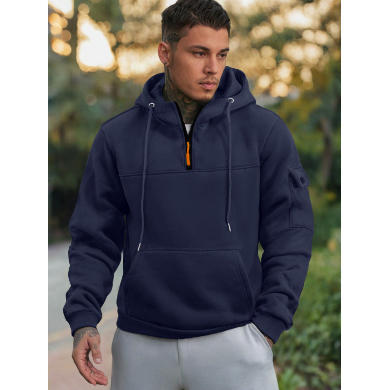 Herren Funktionaler Kapuzenpullover mit Halbreißverschluss und Seitentaschen EB