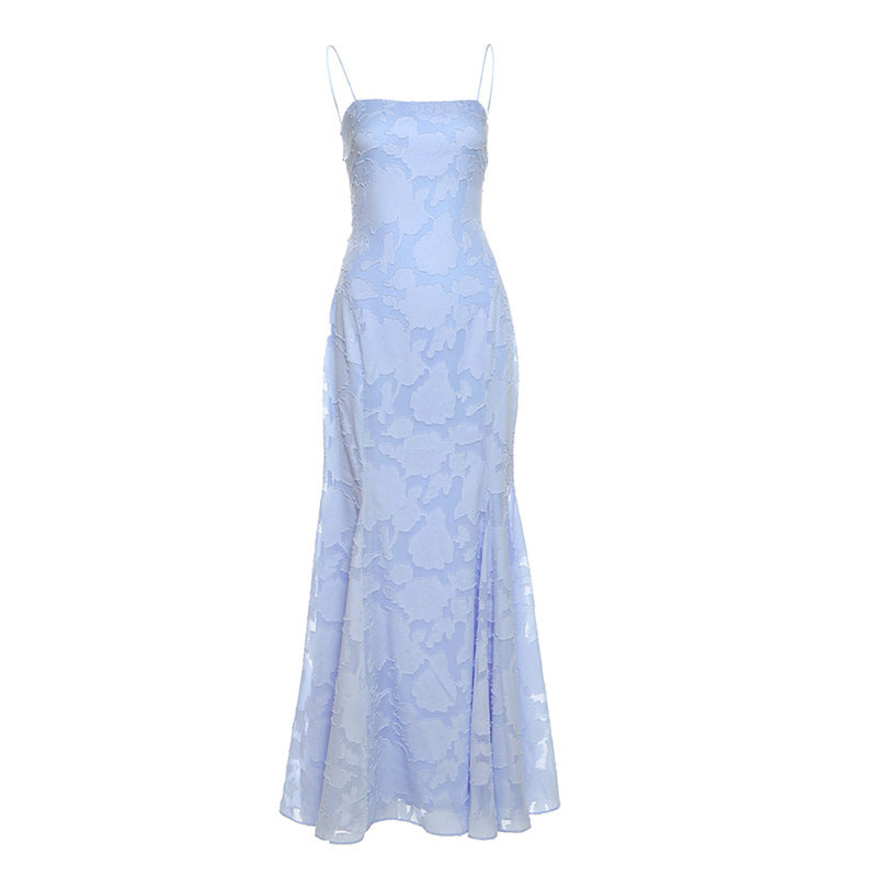 Damen Langflussendes Kleid mit stilvollen Blumenapplikationen EB