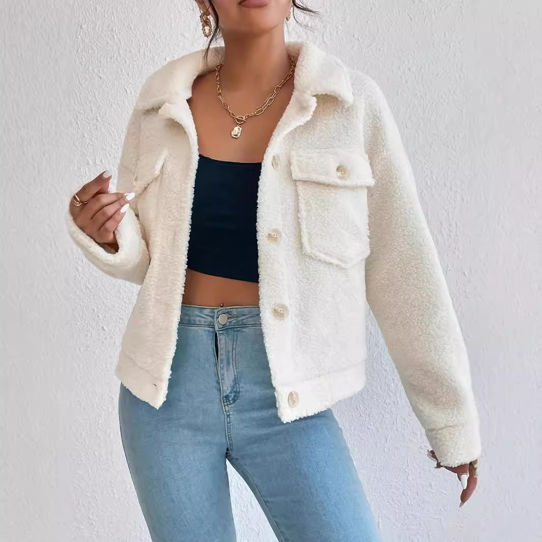 Damen Kuschelige Fleecejacke im stylishen Design mit Taschen EB