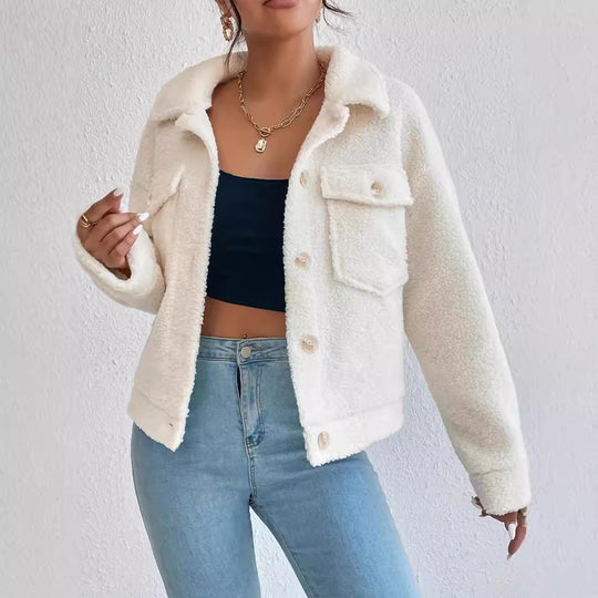 Damen Kuschelige Fleecejacke im stylishen Design mit Taschen EB