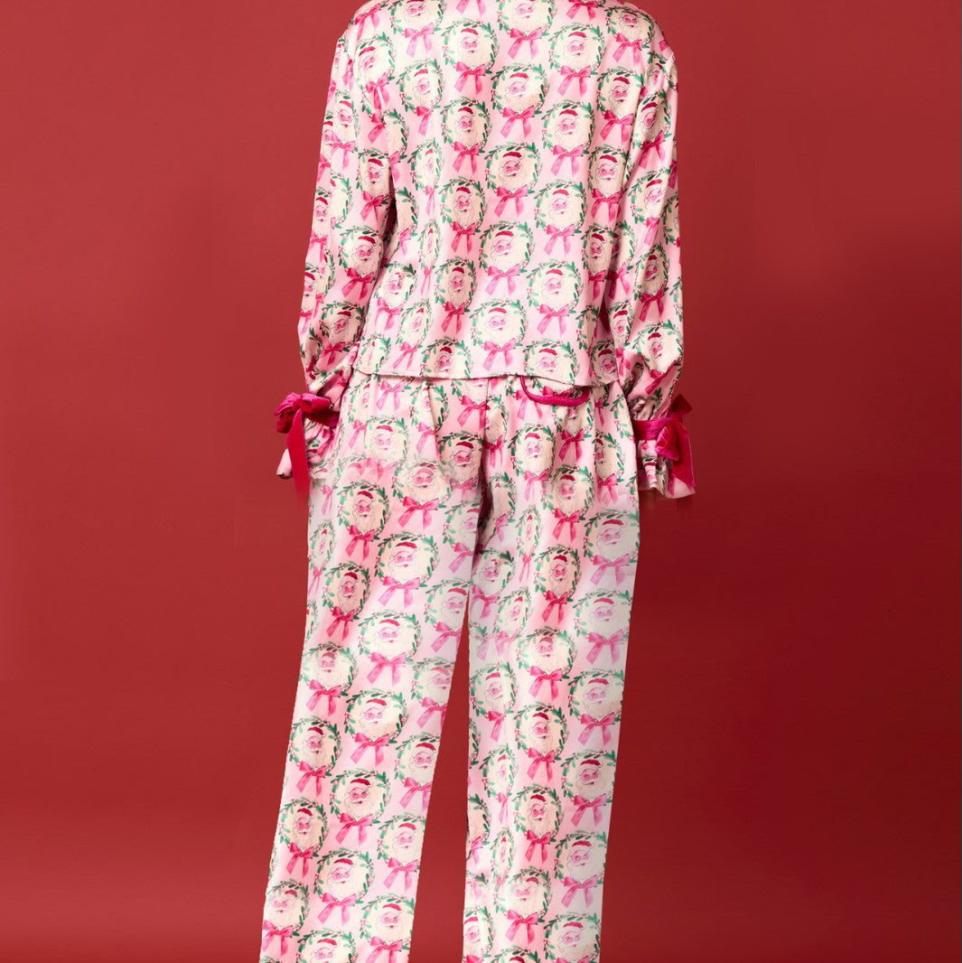 Damen luxuriöses Satin-Pyjama-Set mit niedlichem Nutcracker-Motiv EB