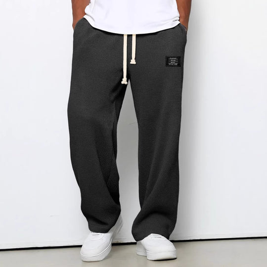 Herren nan lässige Waffelstrick Loungehose mit Kordelzug und geradem Schnitt EB