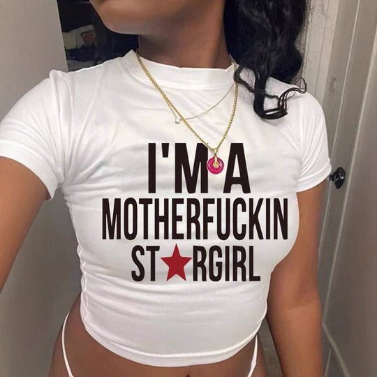 Damen Crop-Top mit auffälligem Statement-Druck EB