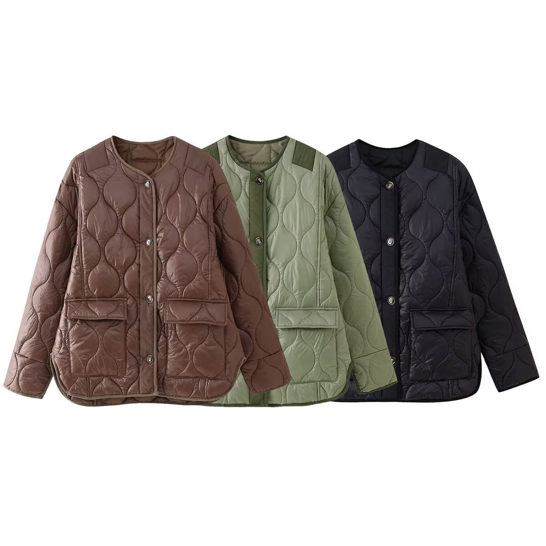 Damen Quilted Jacke mit Knopfverschluss und praktischen Taschen EB
