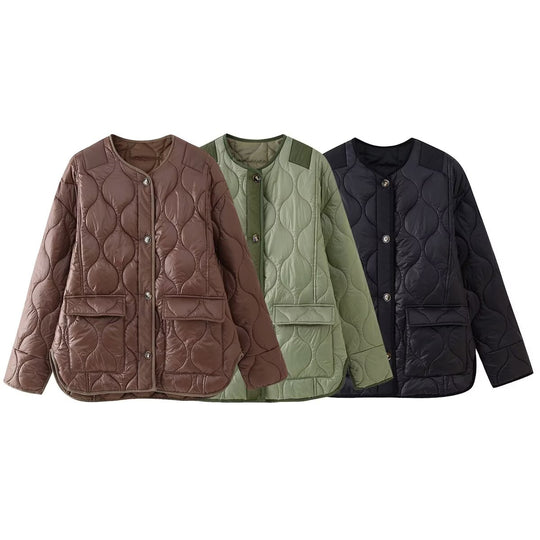 Damen Quilted Jacke mit Knopfverschluss und praktischen Taschen EB